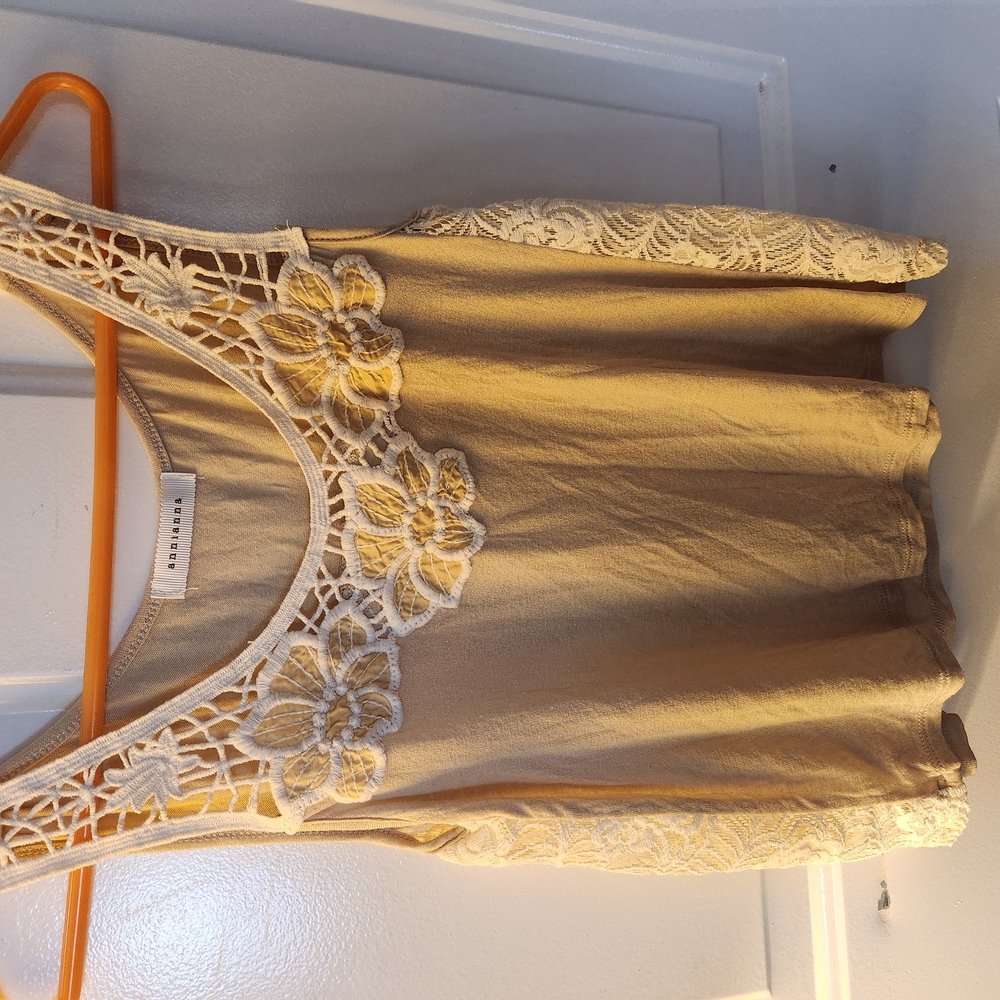 Beige Lace Trim Tank Top